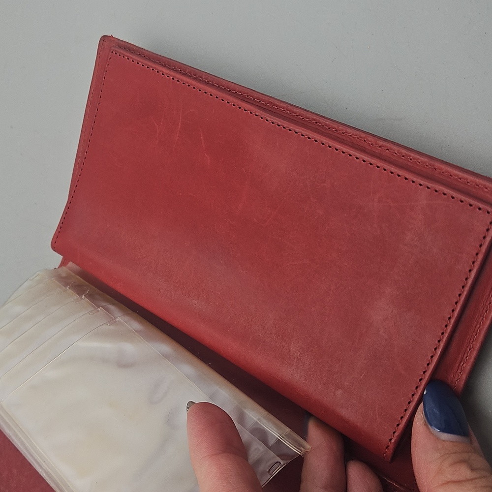 Vintage Coach Wallet Distressed Red Leather Checkbook Holder - Picture 9 of 16